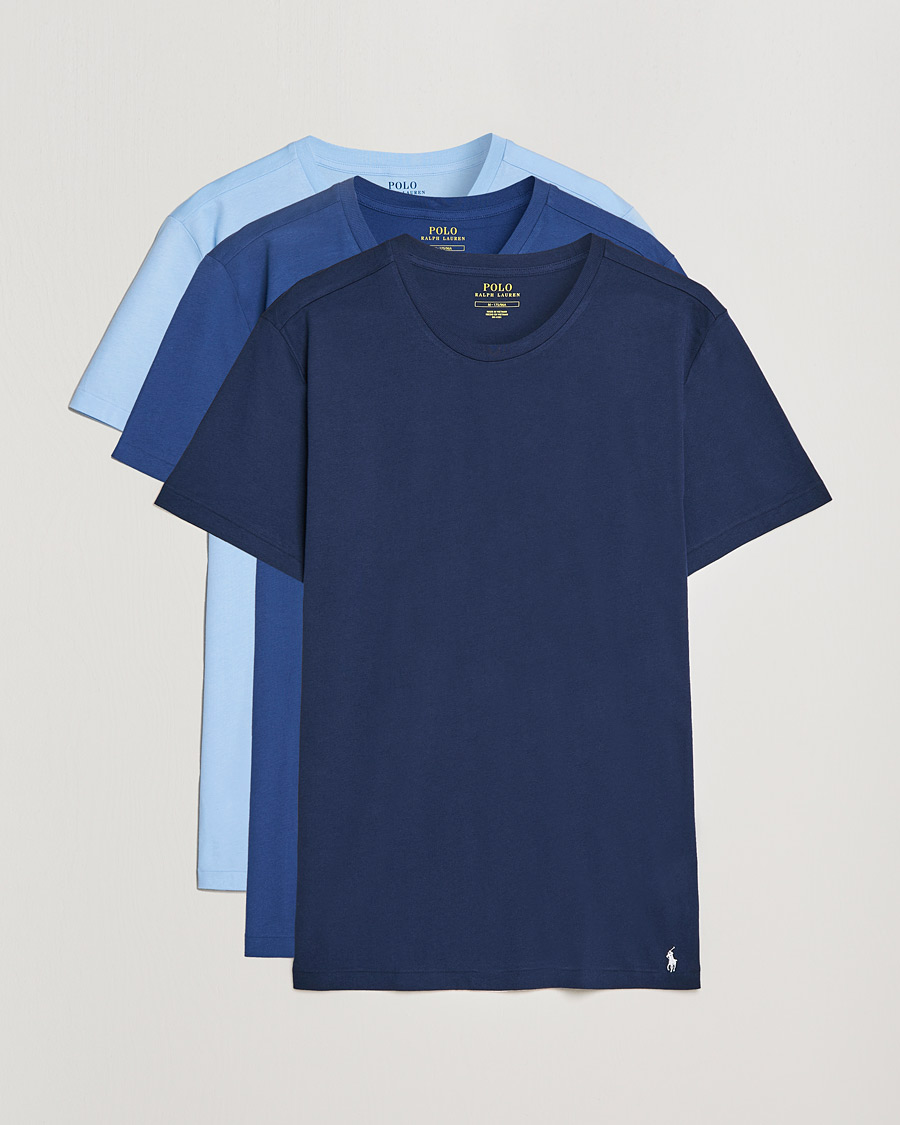 Men | T-Shirts | Polo Ralph Lauren | 3-Pack Crew Neck T-Shirt Navy/Light Navy/Elite Blue