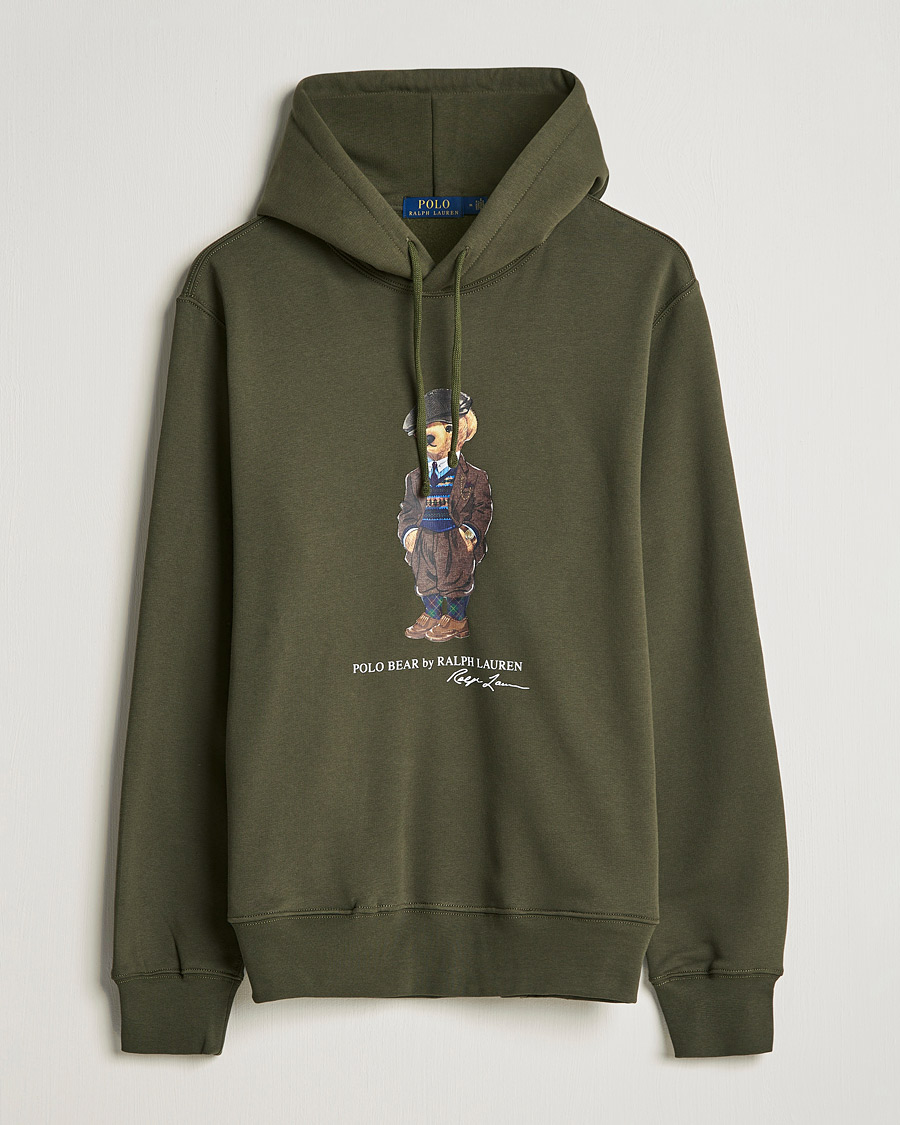 Men | Sweaters & Knitwear | Polo Ralph Lauren | Printed Denim Bear Hoodie Army Olive