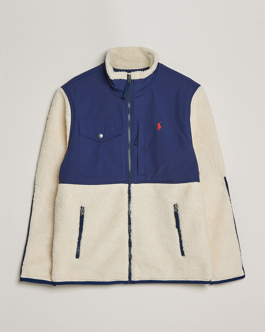Men | Sweaters & Knitwear | Polo Ralph Lauren | Bonded Sherpa Full Zip Sweater Creme/Navy