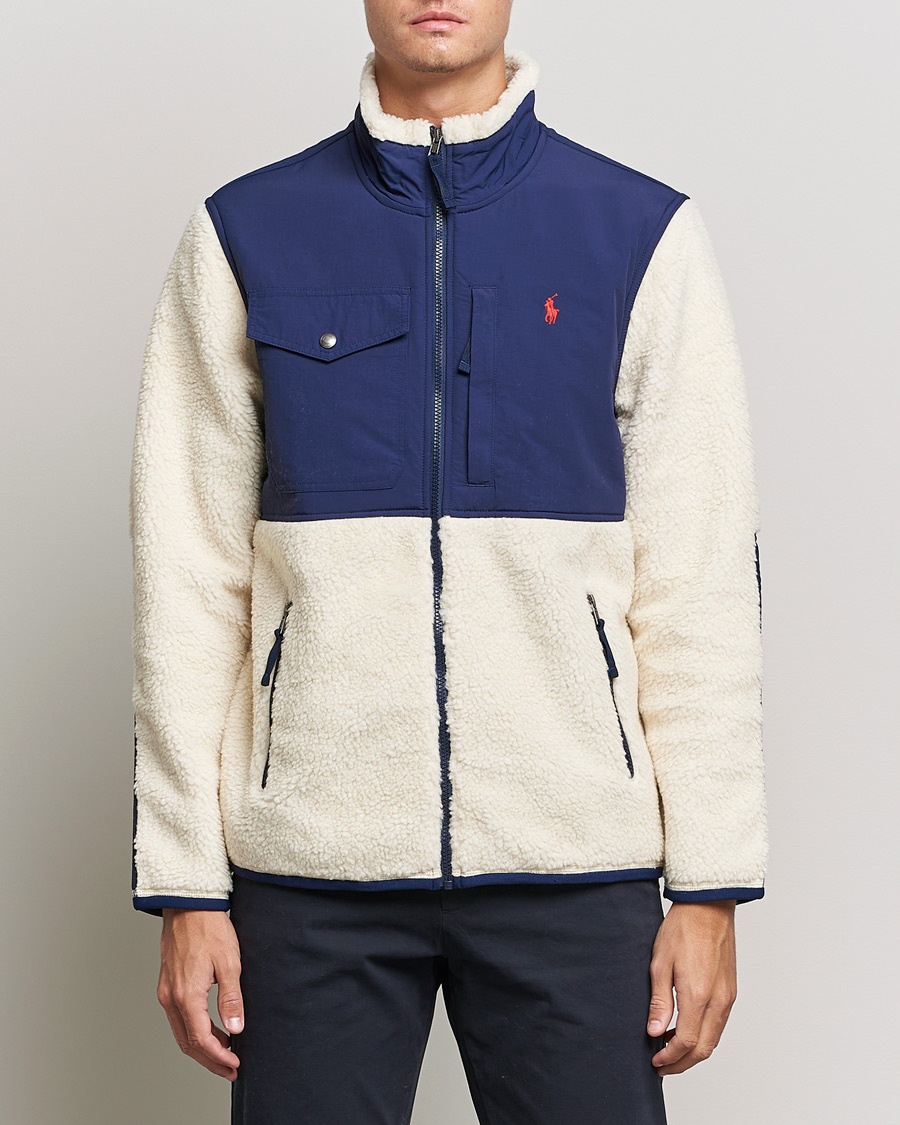 Men | Sweaters & Knitwear | Polo Ralph Lauren | Bonded Sherpa Full Zip Sweater Creme/Navy