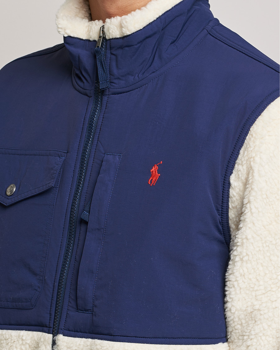 Men | Sweaters & Knitwear | Polo Ralph Lauren | Bonded Sherpa Full Zip Sweater Creme/Navy