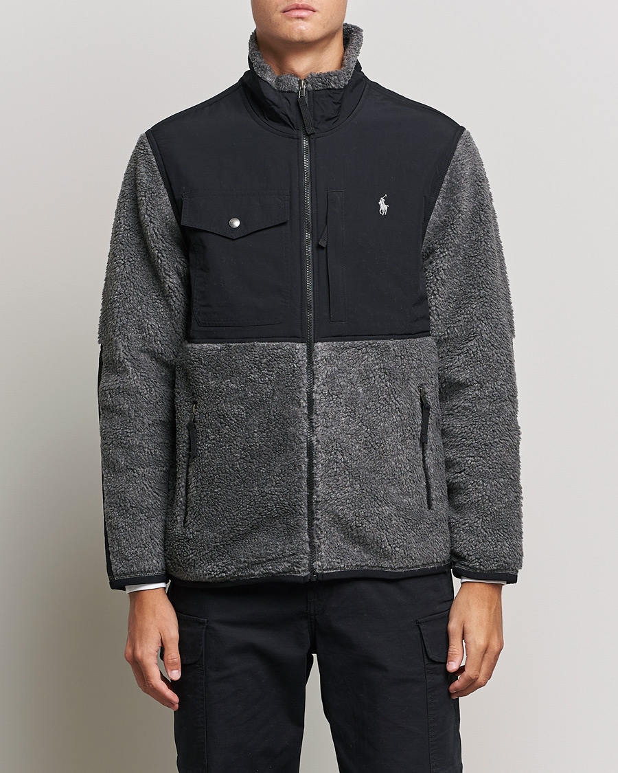 Men | Sweaters & Knitwear | Polo Ralph Lauren | Bonded Sherpa Full Zip Sweater Charcoal/Black