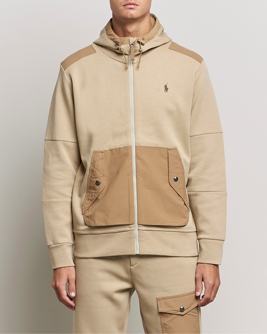 Men | Sweaters & Knitwear | Polo Ralph Lauren | Double Knit Full Zip Hoodie Classic Khaki