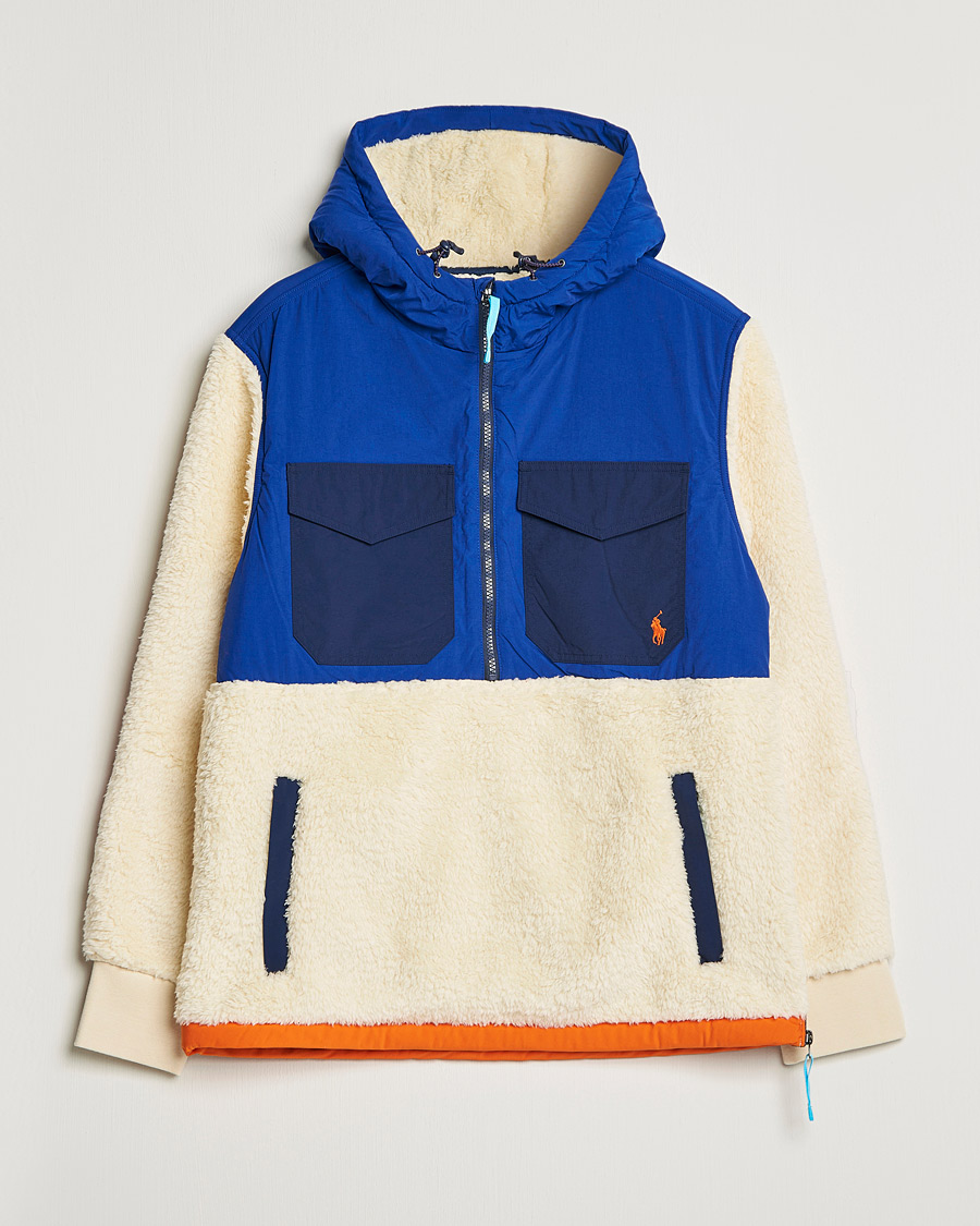 Men | Sweaters & Knitwear | Polo Ralph Lauren | Curly Sherpa/Nylon Half Zip Hoodie Cream Multi