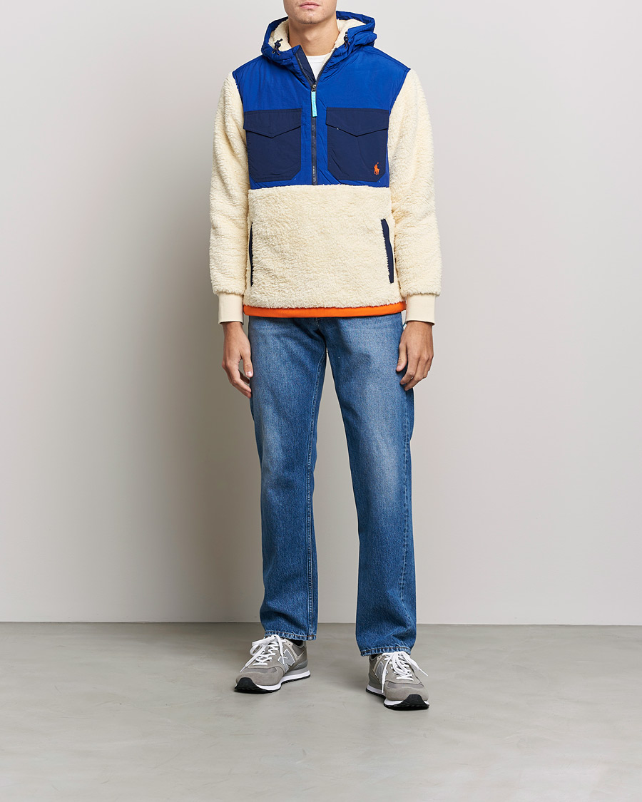 Men | Sweaters & Knitwear | Polo Ralph Lauren | Curly Sherpa/Nylon Half Zip Hoodie Cream Multi