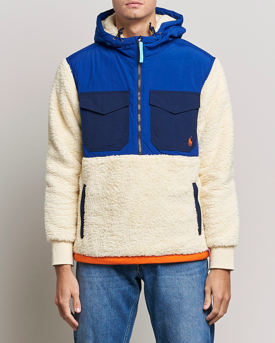 Men | Sweaters & Knitwear | Polo Ralph Lauren | Curly Sherpa/Nylon Half Zip Hoodie Cream Multi