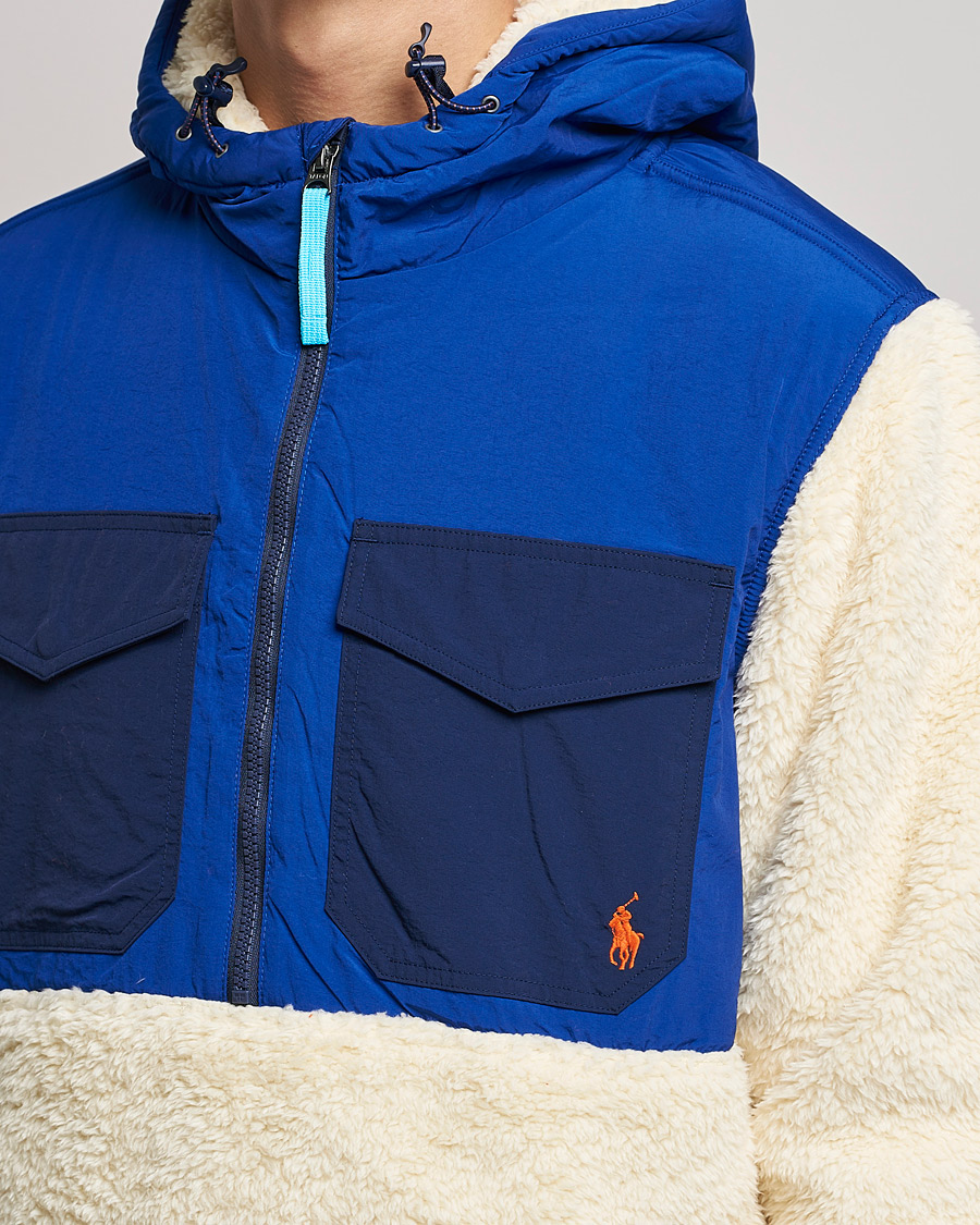 Men | Sweaters & Knitwear | Polo Ralph Lauren | Curly Sherpa/Nylon Half Zip Hoodie Cream Multi