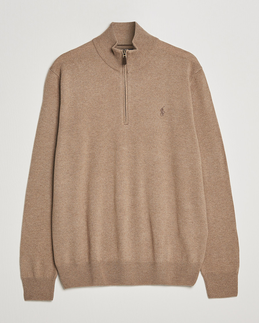 Men | Sweaters & Knitwear | Polo Ralph Lauren | Merino Half Zip Sweater Honey Brown Heather