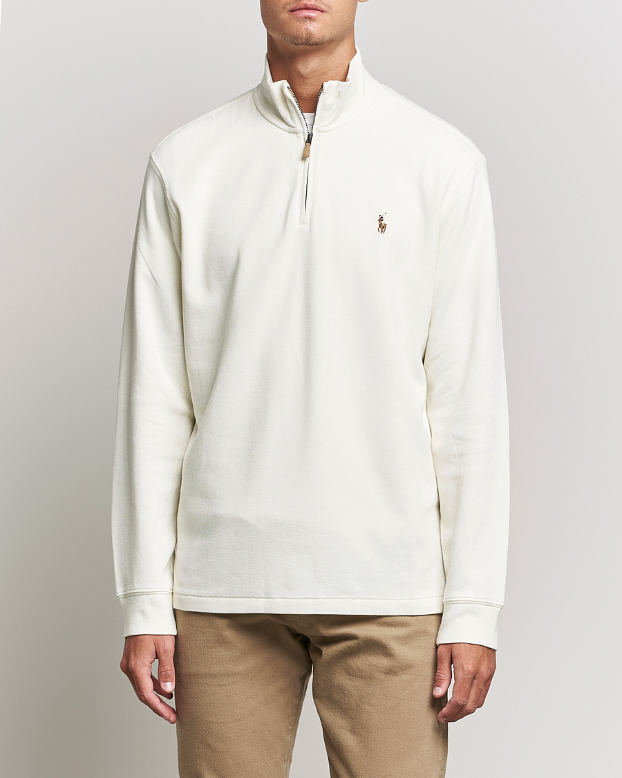 Men | Sweaters & Knitwear | Polo Ralph Lauren | Double Knit Jaquard Half Zip Sweater Parchment Cream