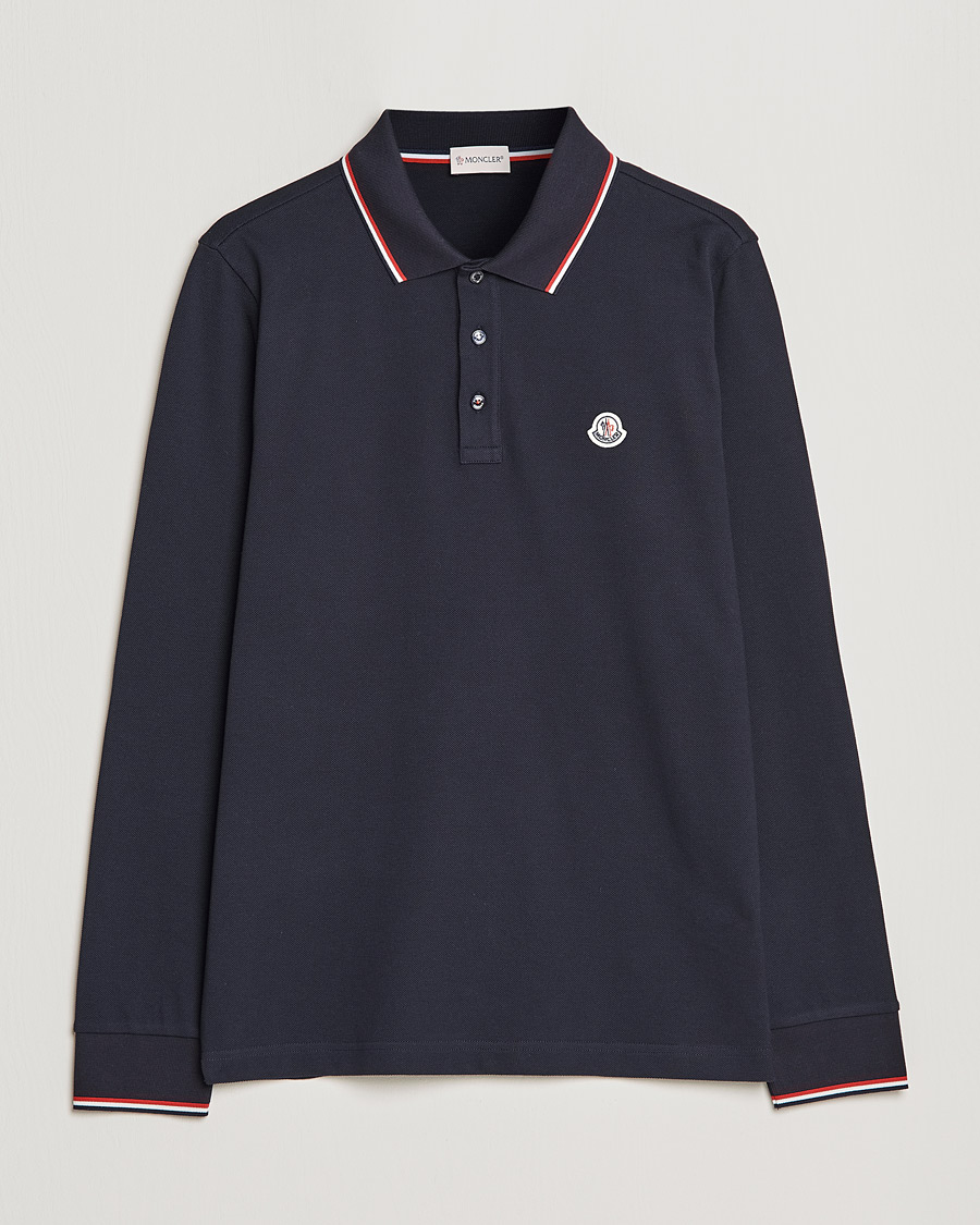 Men | Sweaters & Knitwear | Moncler | Long Sleeve Logo Tipped Polo Navy
