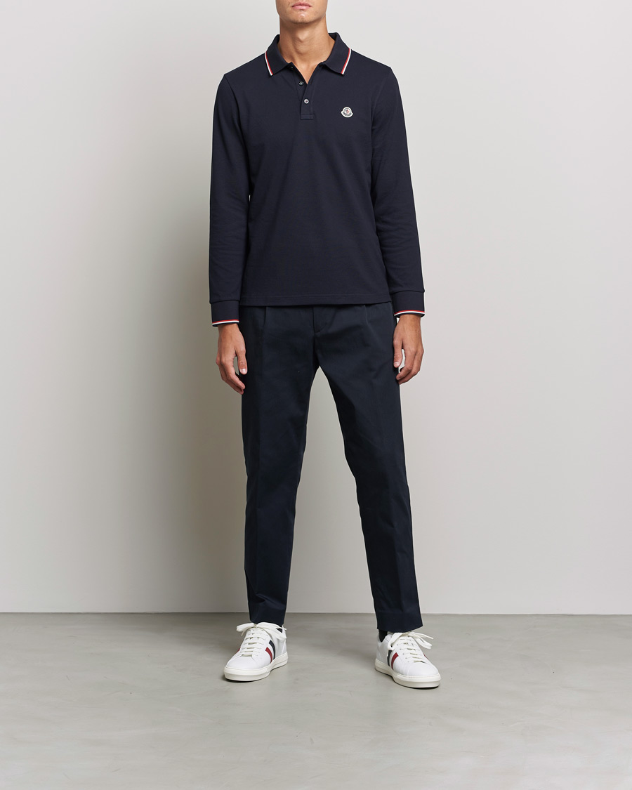 Men | Sweaters & Knitwear | Moncler | Long Sleeve Logo Tipped Polo Navy