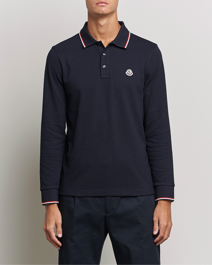 Men | Sweaters & Knitwear | Moncler | Long Sleeve Logo Tipped Polo Navy