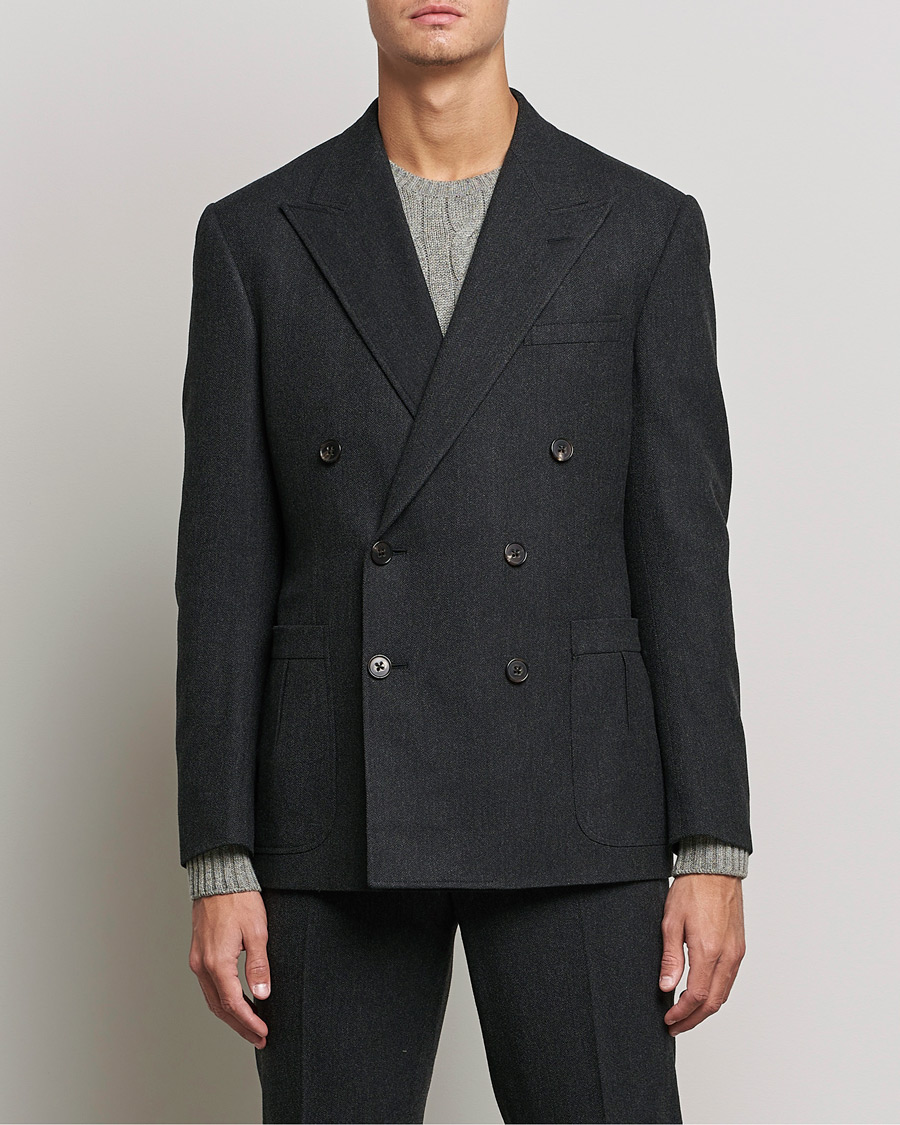 Men | Blazers | Ralph Lauren Purple Label | Double Breasted Flannel Sportcoat Dark Grey