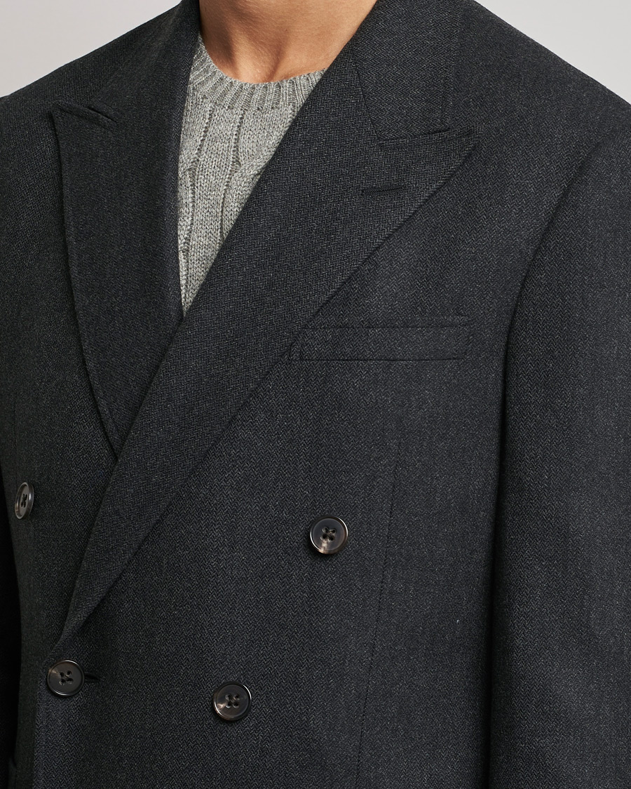 Men | Blazers | Ralph Lauren Purple Label | Double Breasted Flannel Sportcoat Dark Grey