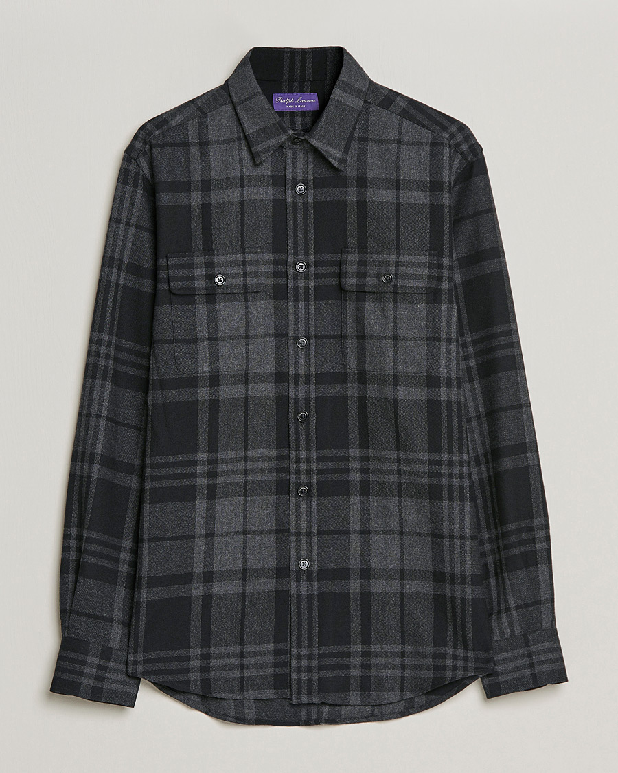 Men | Shirts | Ralph Lauren Purple Label | Glencheck Wool Overshirt Dark Grey