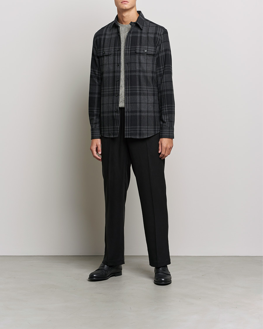 Men | Shirts | Ralph Lauren Purple Label | Glencheck Wool Overshirt Dark Grey