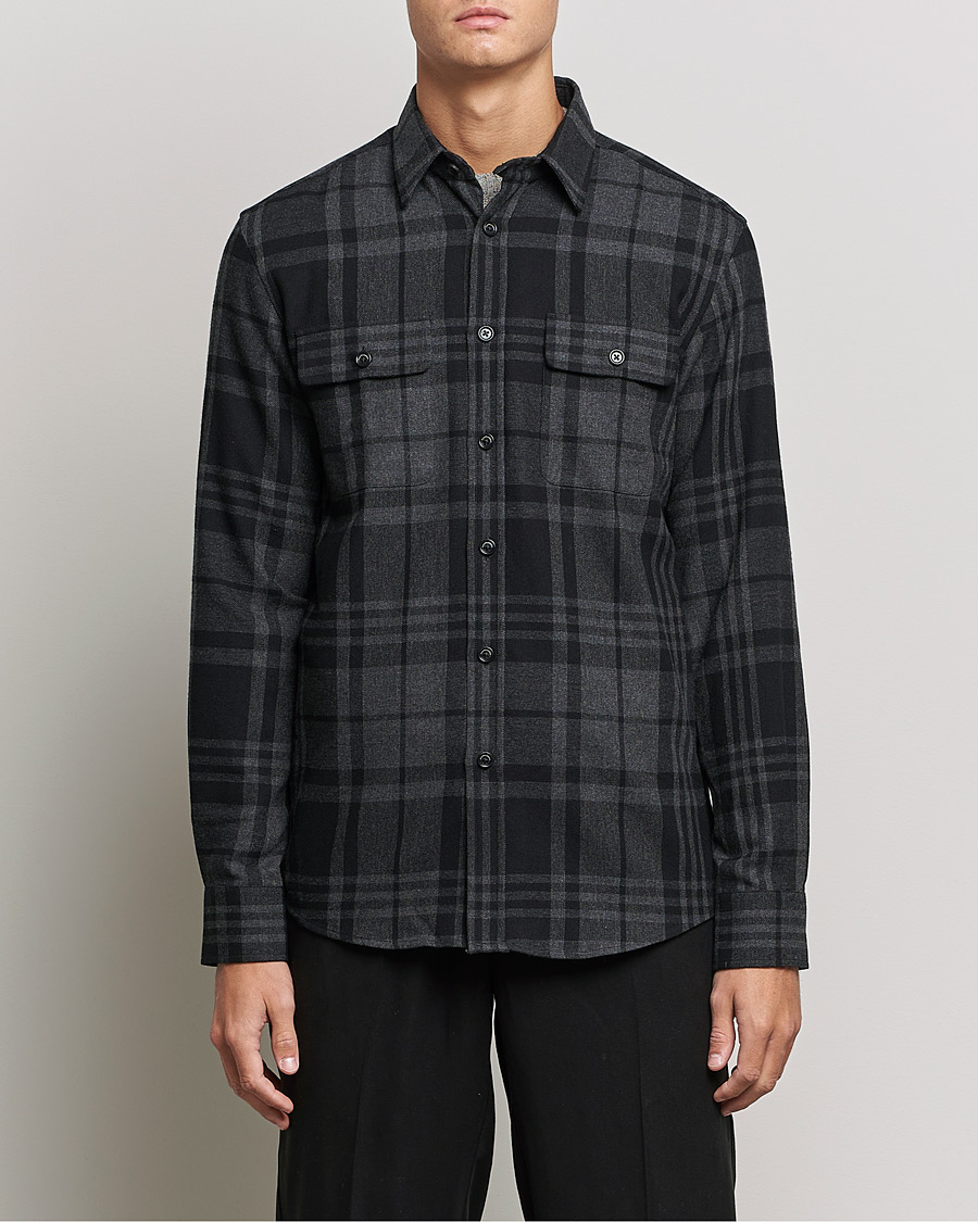 Men | Shirts | Ralph Lauren Purple Label | Glencheck Wool Overshirt Dark Grey