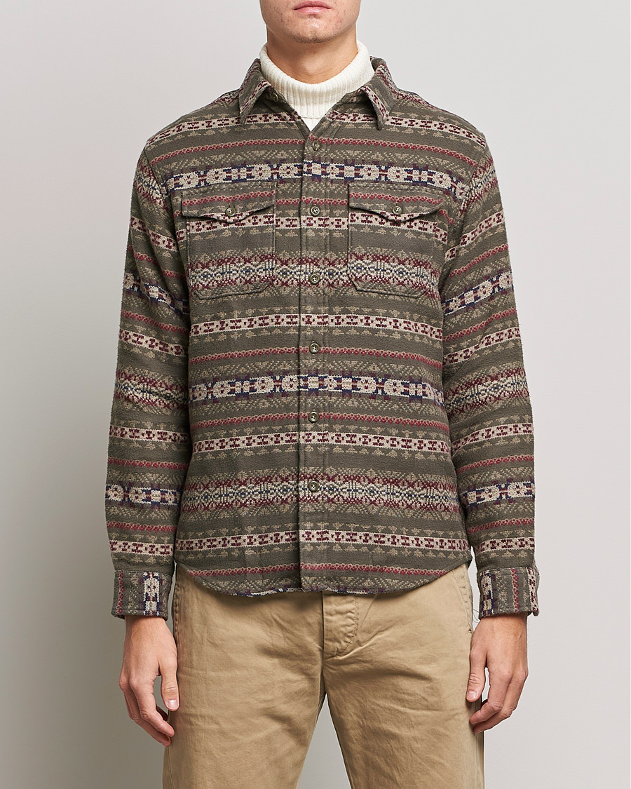 Men | Shirts | RRL | Melton Brushed Jacquard Overshirt Olive