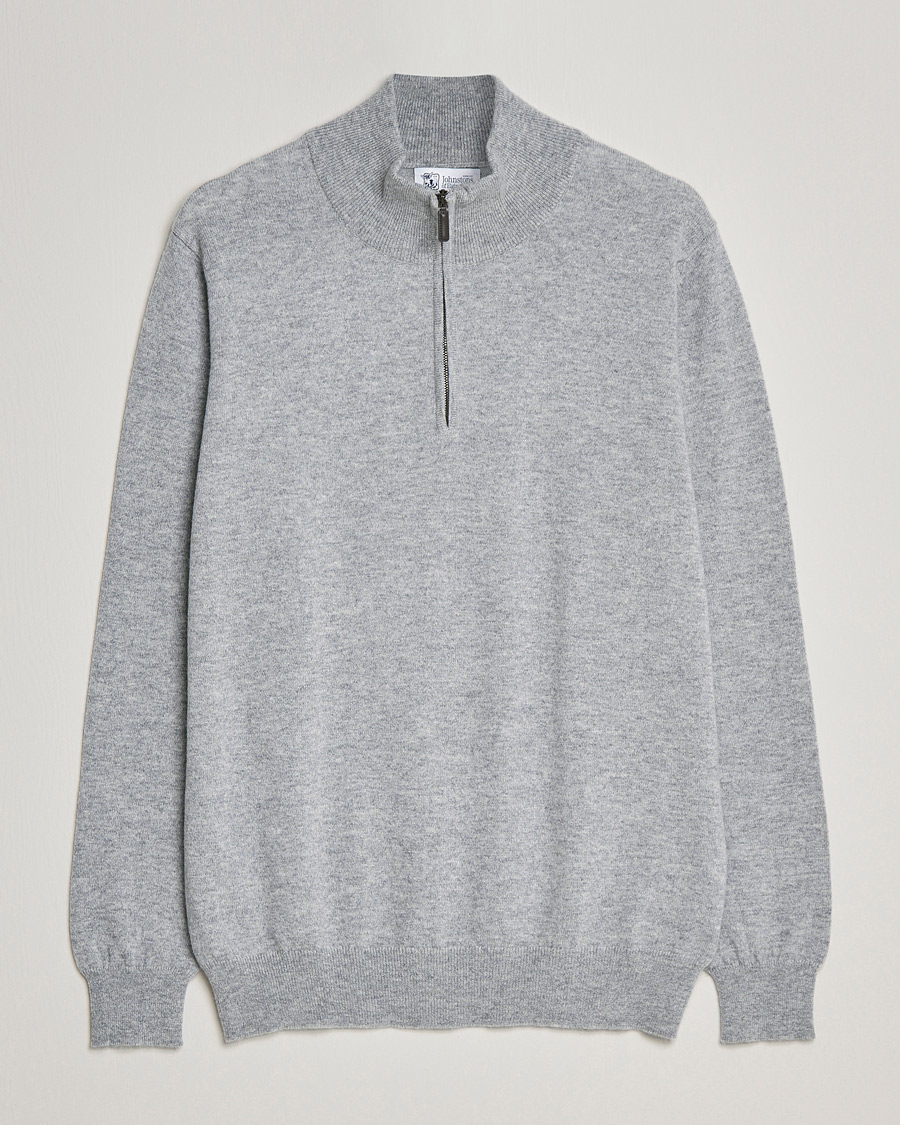 Men | Sweaters & Knitwear | Johnstons of Elgin | 2-Ply Cashmer Half Zip Silver