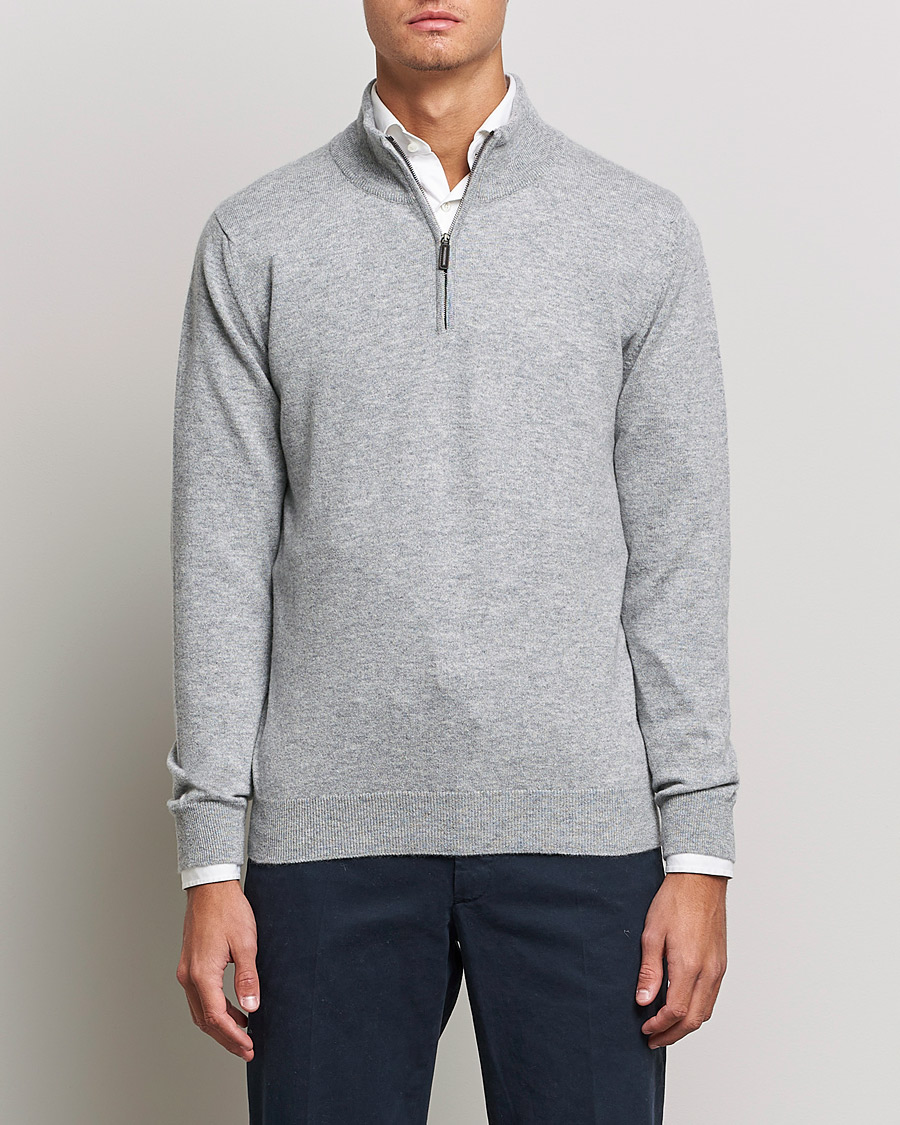 Men | Sweaters & Knitwear | Johnstons of Elgin | 2-Ply Cashmer Half Zip Silver