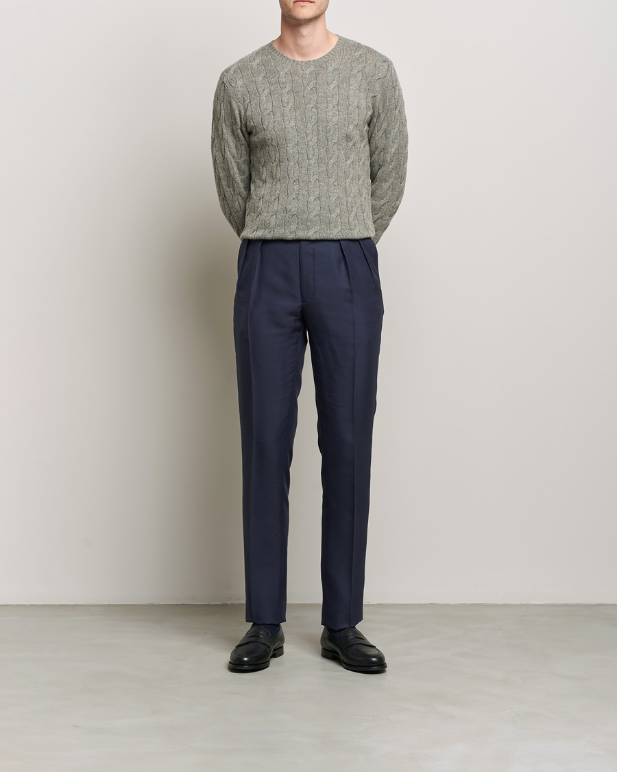 Men | Sweaters & Knitwear | Ralph Lauren Purple Label | Cashmere Cable Crewneck Light Grey