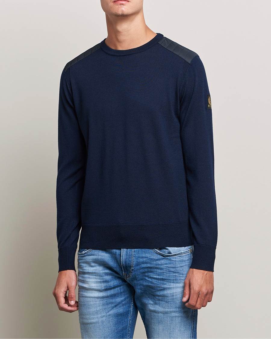 Men | Sweaters & Knitwear | Belstaff | Kerrigan Crew Neck Merino Sweatshirt Washed Navy