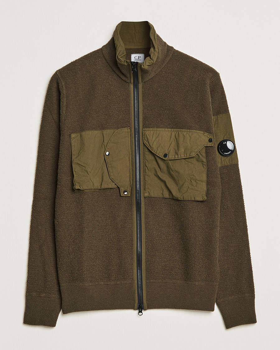 Men | Sweaters & Knitwear | C.P. Company | Lambswool Pocket Full Zip Sweat Green