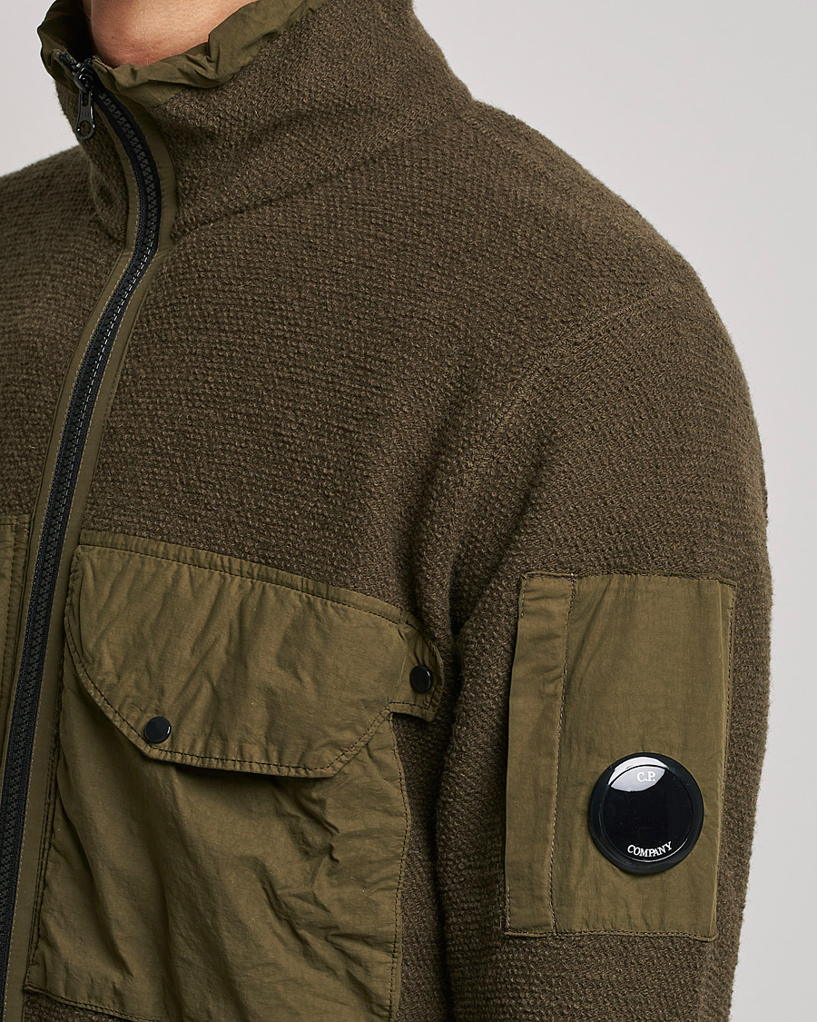 Men | Sweaters & Knitwear | C.P. Company | Lambswool Pocket Full Zip Sweat Green