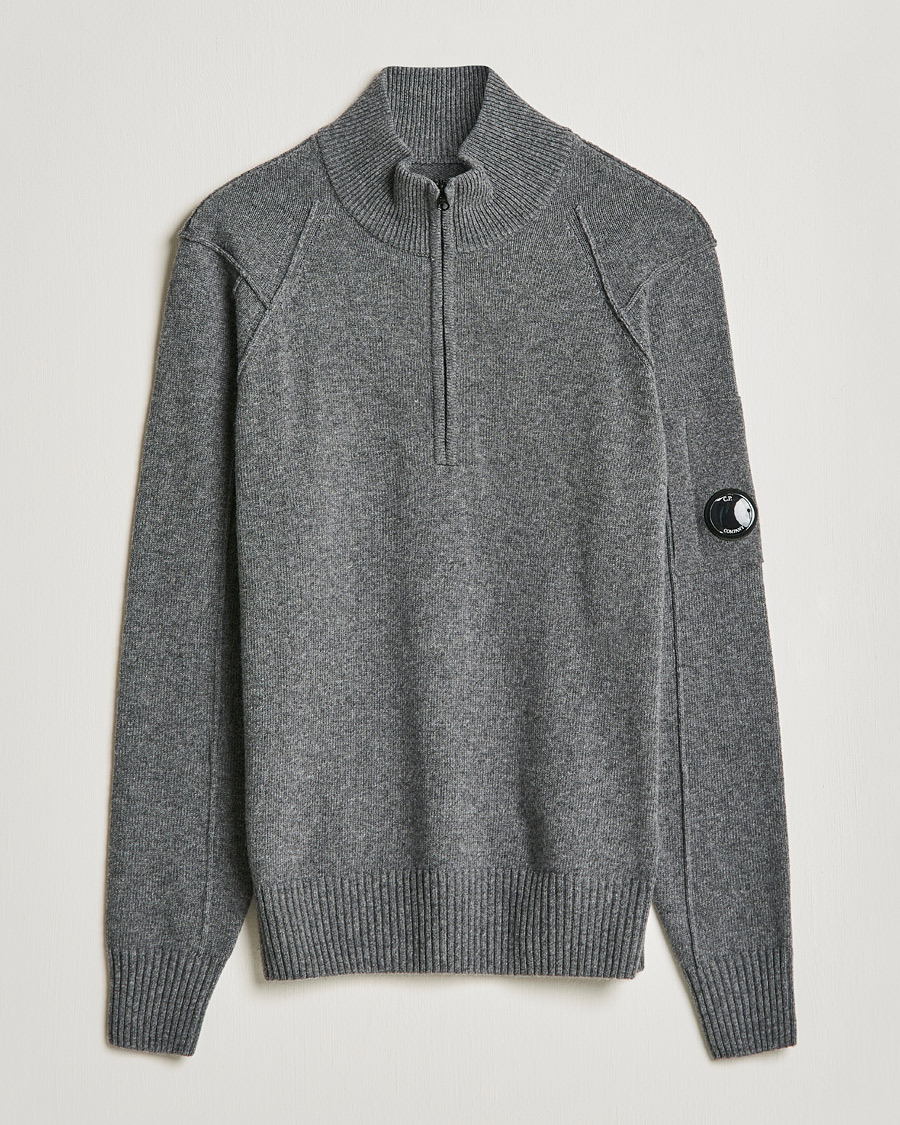 Men | Sweaters & Knitwear | C.P. Company | Lambswool Lens Half Zip Grey Marl