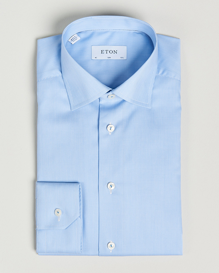 Men | Shirts | Eton | Striped Fine Twill Slim Shirt Mid Blue