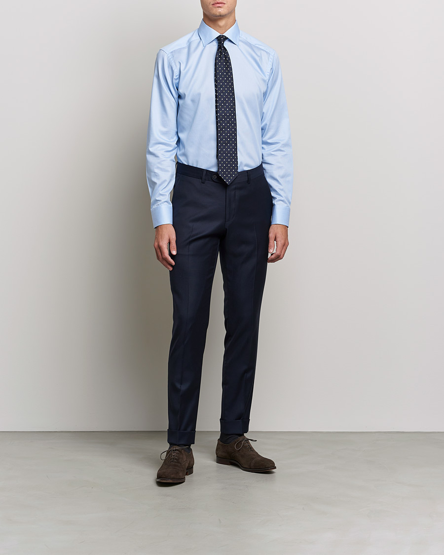 Men | Shirts | Eton | Striped Fine Twill Slim Shirt Mid Blue