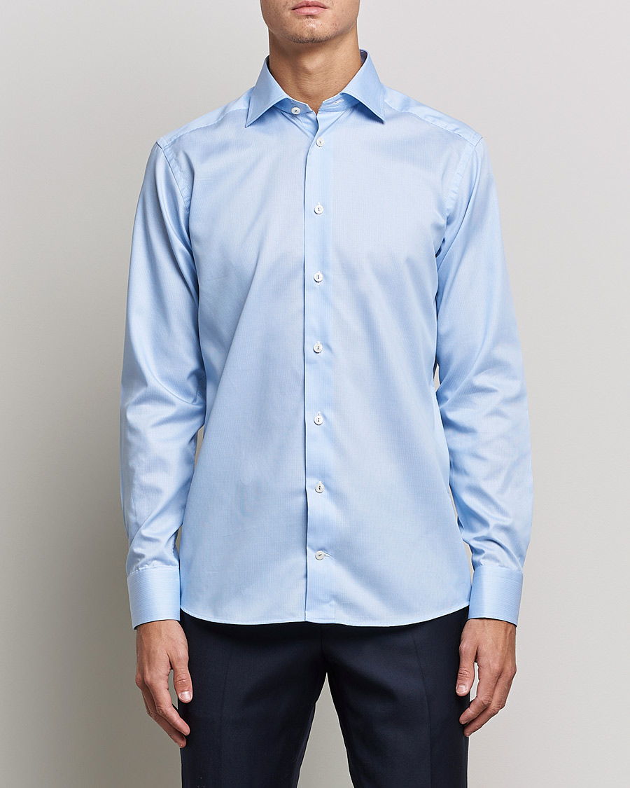 Men | Shirts | Eton | Striped Fine Twill Slim Shirt Mid Blue