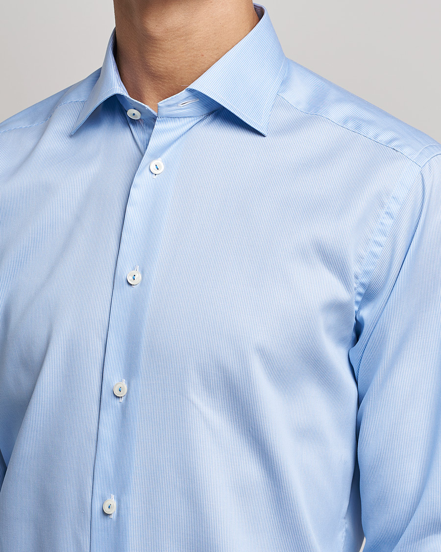 Men | Shirts | Eton | Striped Fine Twill Slim Shirt Mid Blue