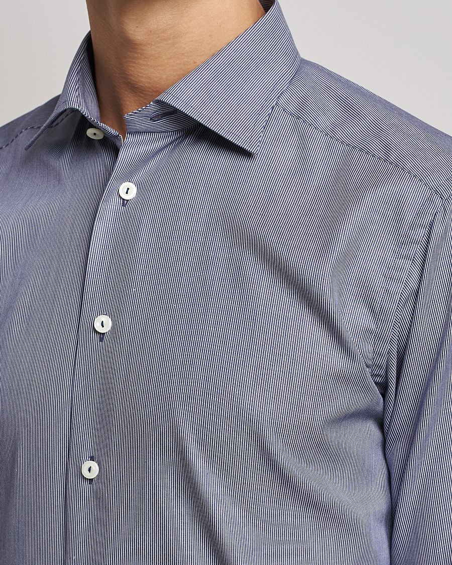 Men | Shirts | Eton | Striped Fine Twill Slim Shirt Navy Blue