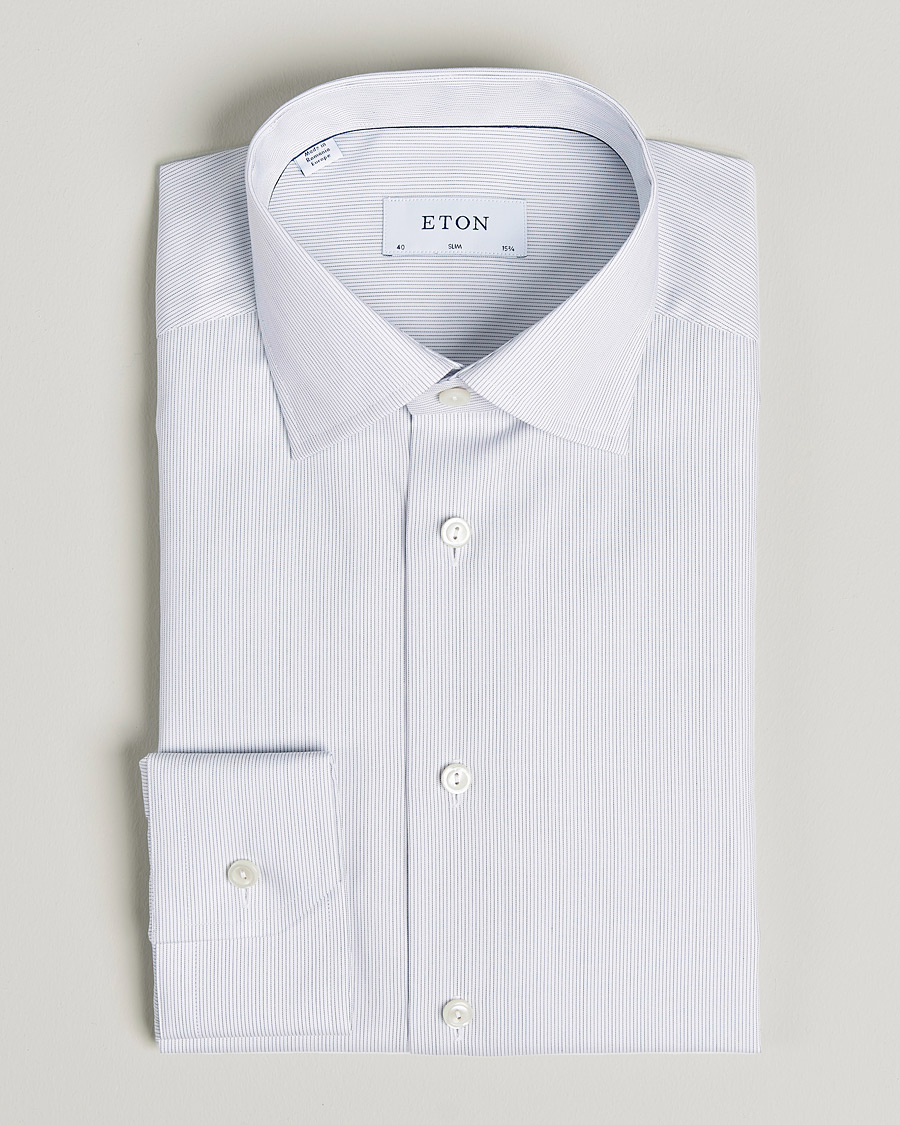 Men | Shirts | Eton | Hairline Striped Slim Twill Shirt Navy Blue