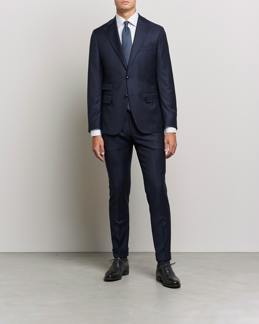 Men | Shirts | Eton | Hairline Striped Slim Twill Shirt Navy Blue