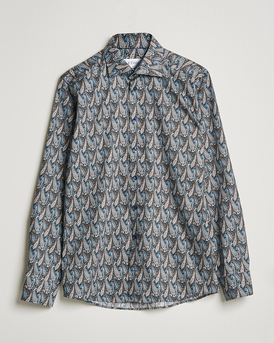 Men | Shirts | Eton | Paisley Signature Twill Slim Shirt Navy Blue