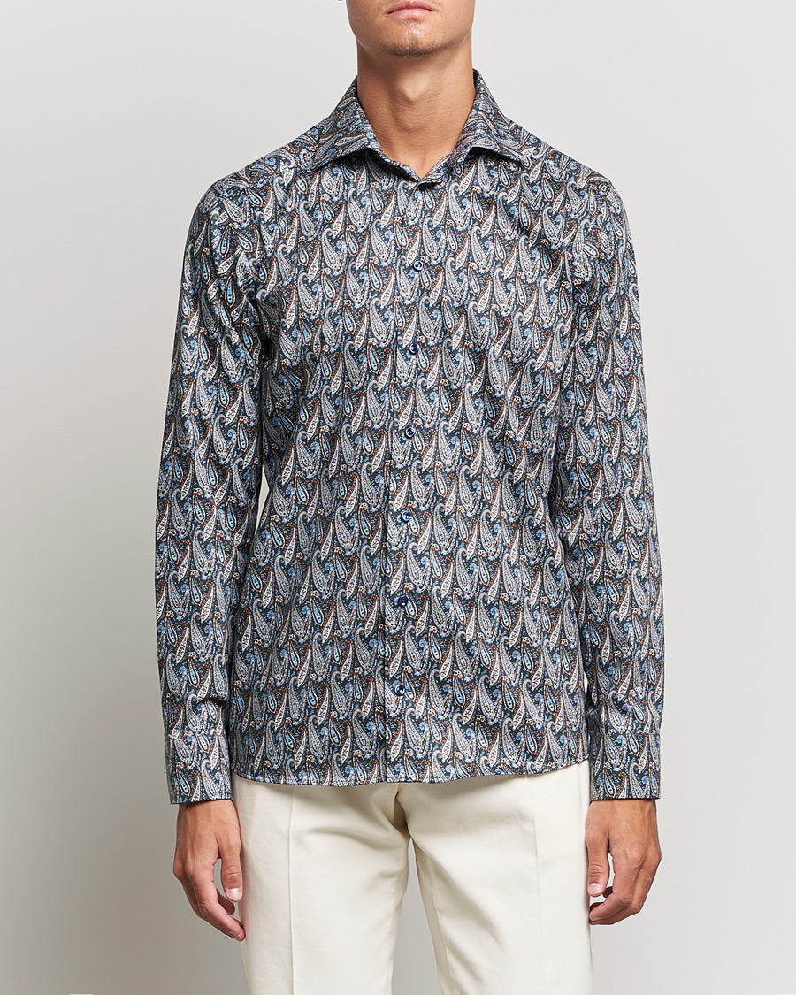 Men | Shirts | Eton | Paisley Signature Twill Slim Shirt Navy Blue