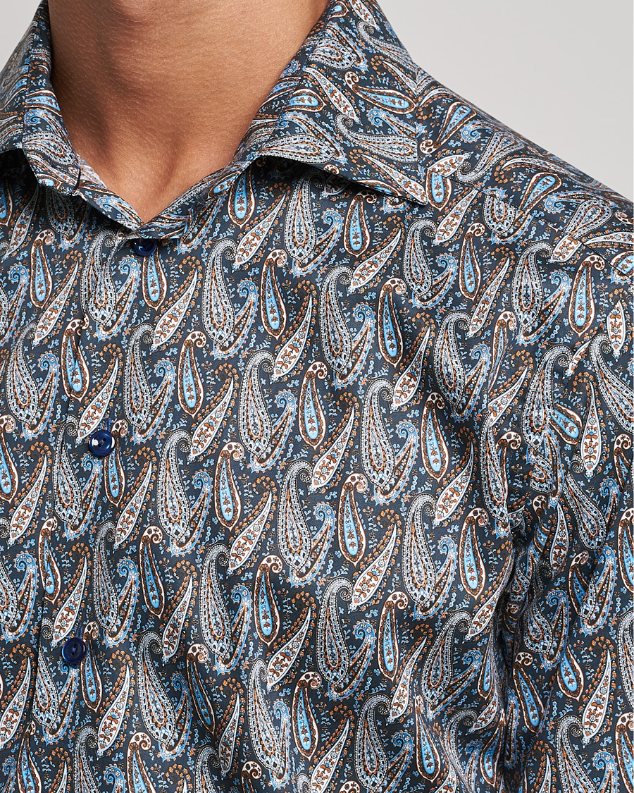 Men | Shirts | Eton | Paisley Signature Twill Slim Shirt Navy Blue