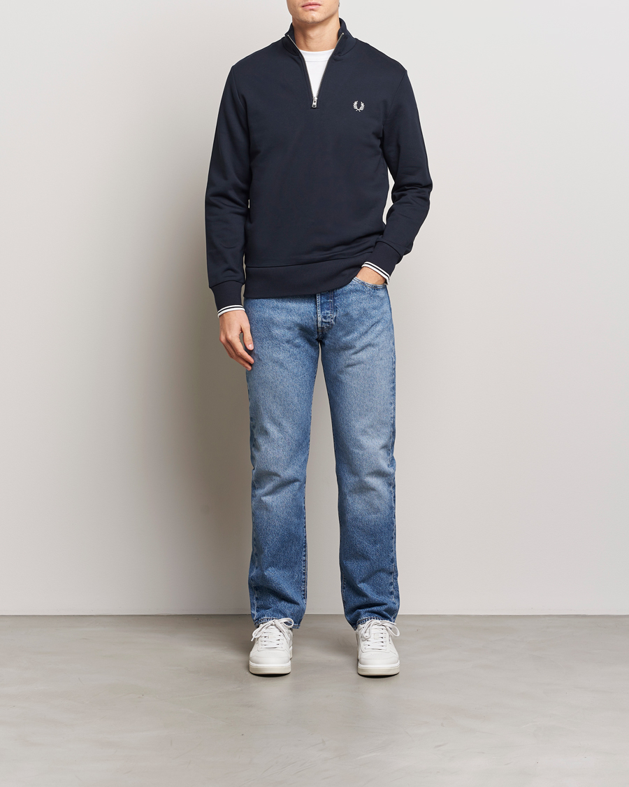 Men | Sweaters & Knitwear | Fred Perry | Half Zip Sweatshirt Navy
