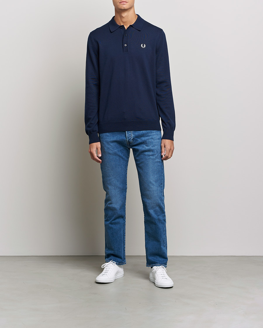 Men | Sweaters & Knitwear | Fred Perry | Long Sleeve Knitted Shirt Navy
