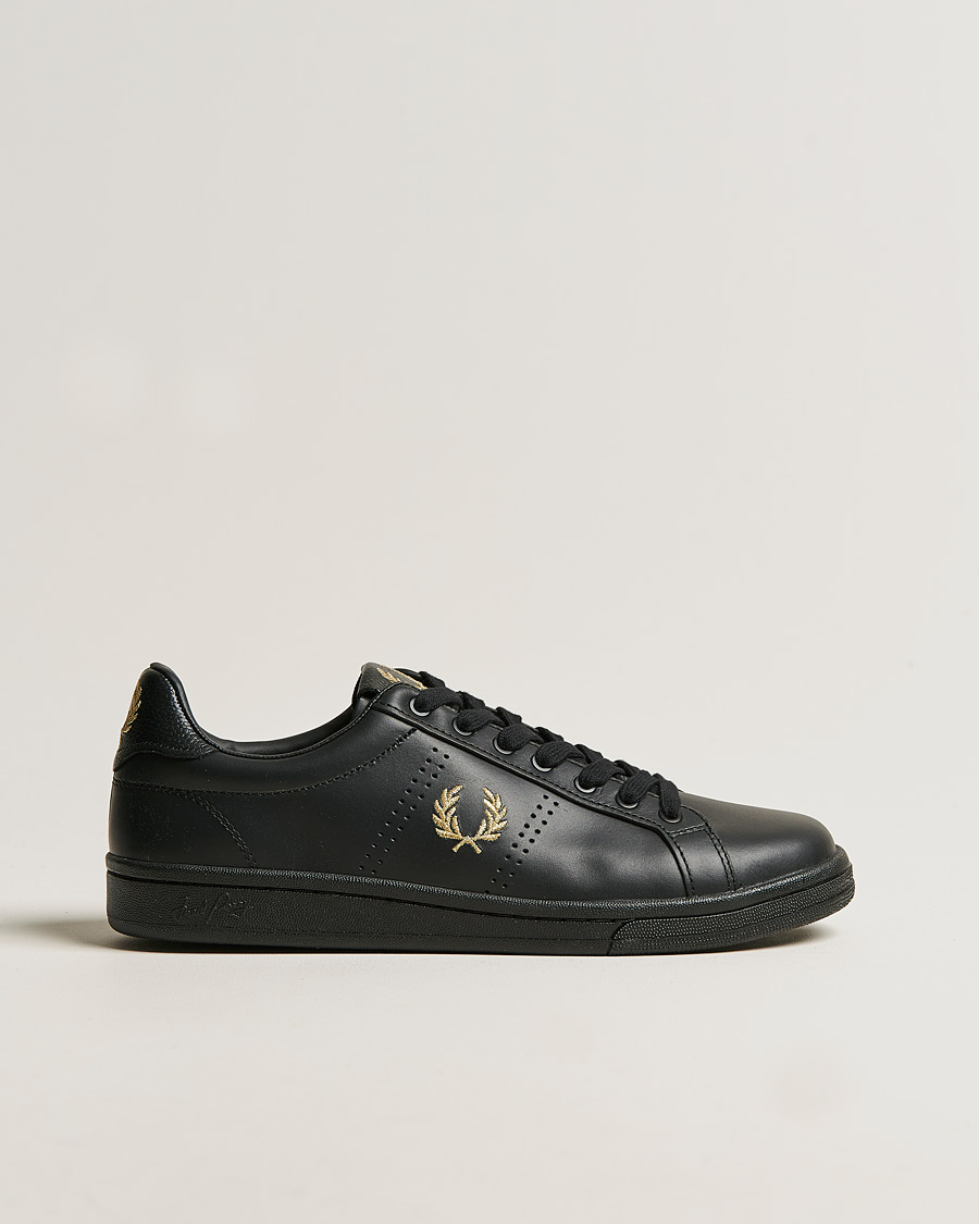 Men | Fred Perry B721 Leather Tab Sneaker Black Gold | Fred Perry | B721 Leather Tab Sneaker Black Gold