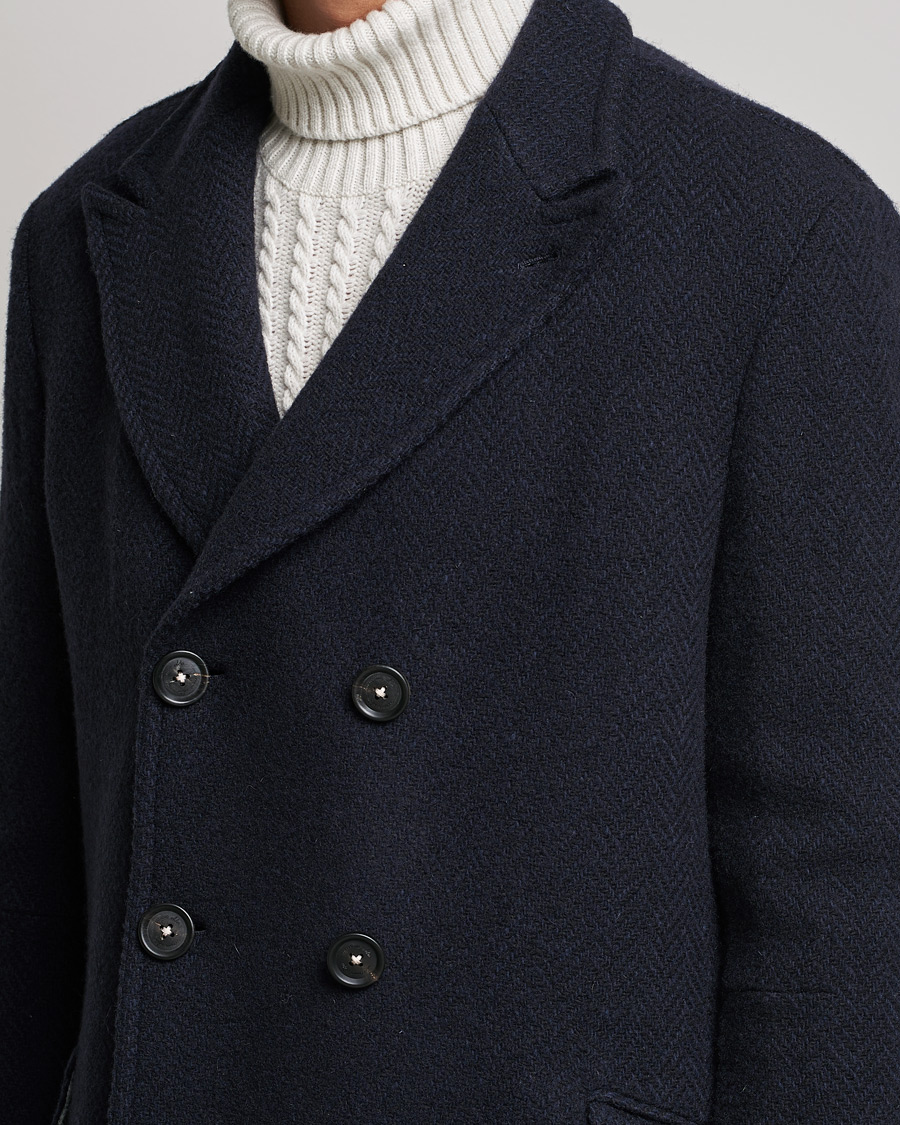 Men | Coats & Jackets | Massimo Alba | Oversize Wool Herringbone Coat Dark Navy