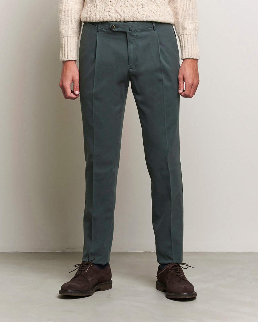 Men | Trousers | PT01 | Slim Fit Pleated Cotton Stretch Chinos Dark Grey