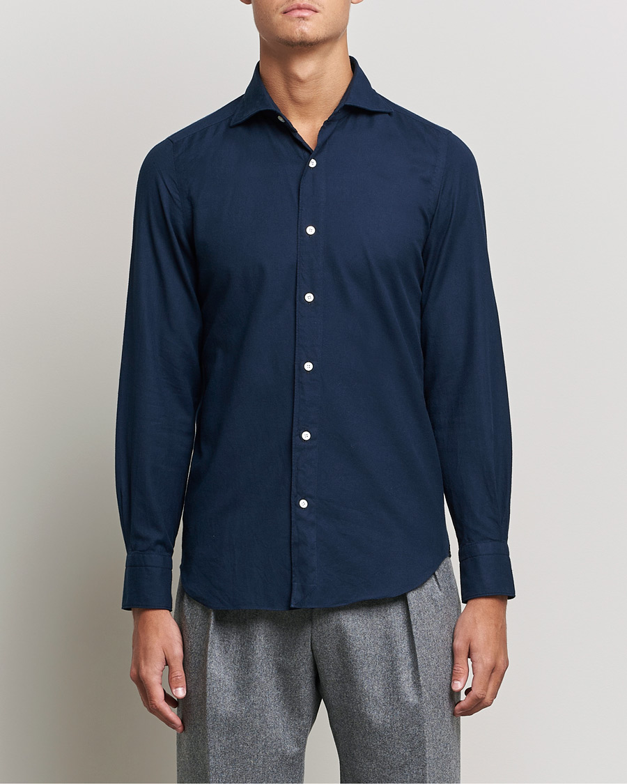 Men | Shirts | Finamore Napoli | Tokyo Slim Flannel Shirt Navy