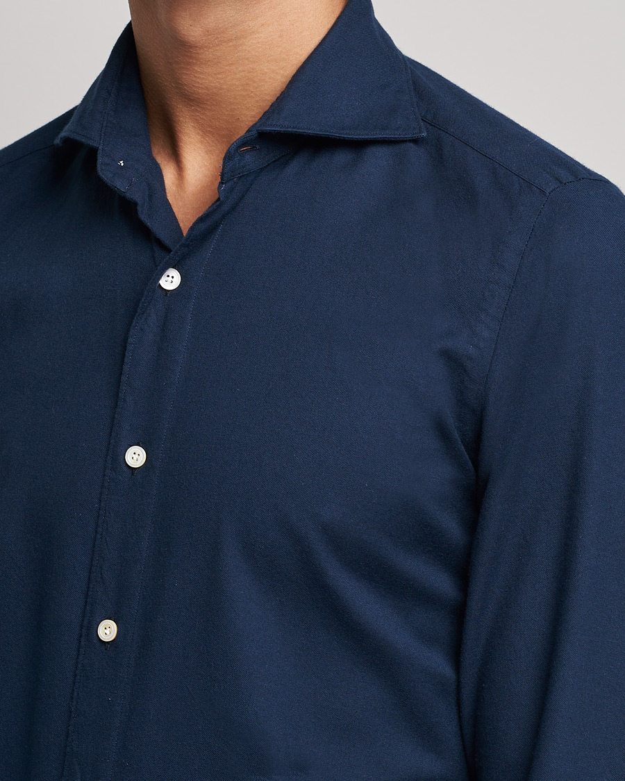 Men | Shirts | Finamore Napoli | Tokyo Slim Flannel Shirt Navy