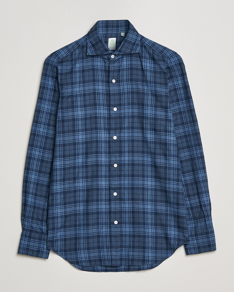 Men | Shirts | Finamore Napoli | Tokyo Slim Light Flannel Shirt Navy Check