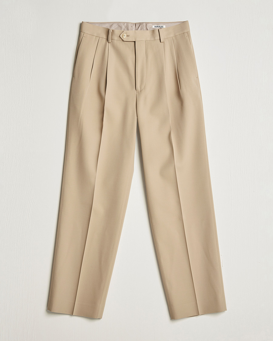 Men | Trousers | Auralee | Wool Two Tuck Slacks Beige