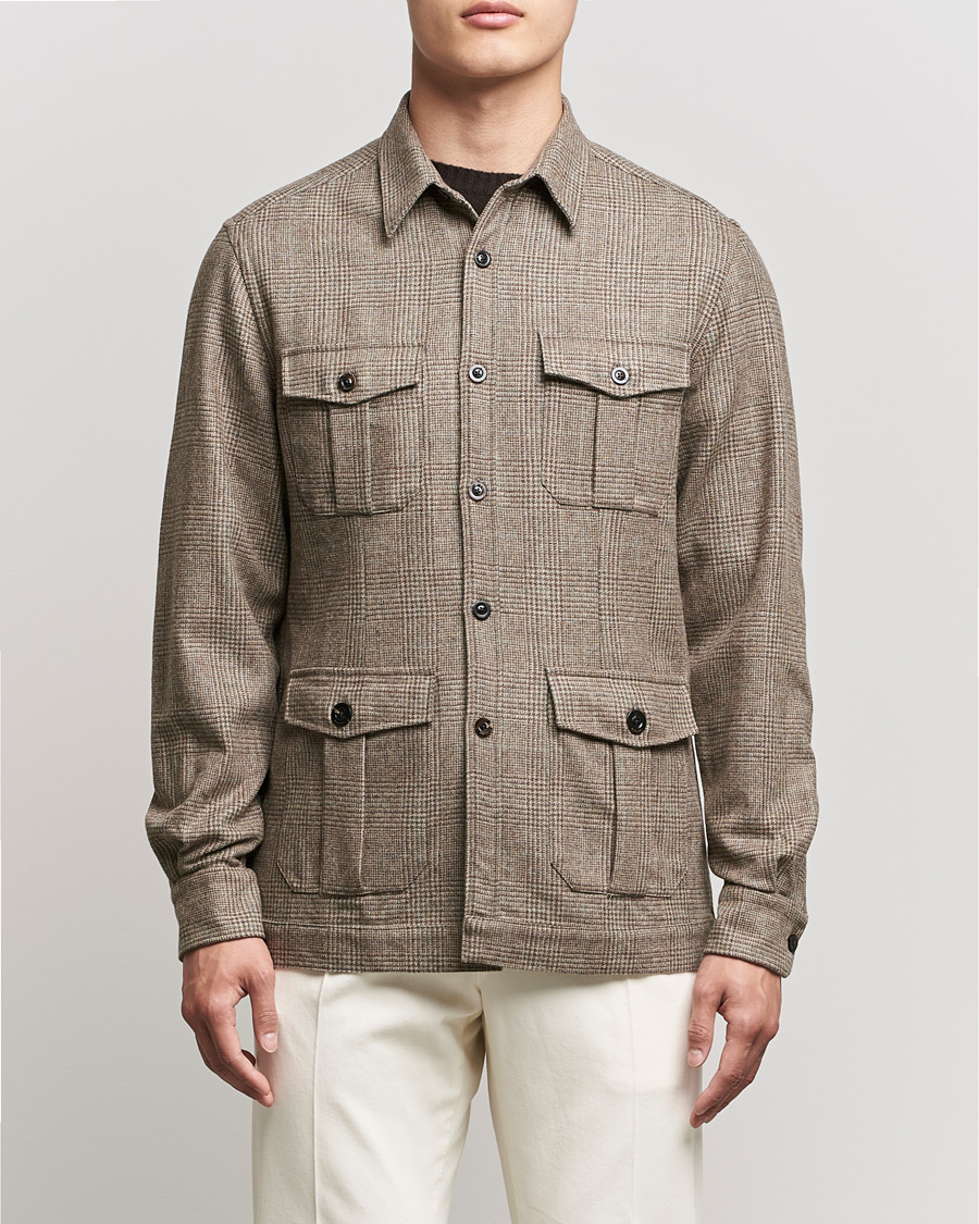 Men | Shirts | Boglioli | Check Flannel Overshirt Beige