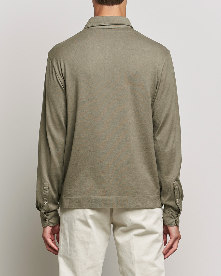 Men | Sweaters & Knitwear | Boglioli | Long Sleeve Polo Shirt Sage Green